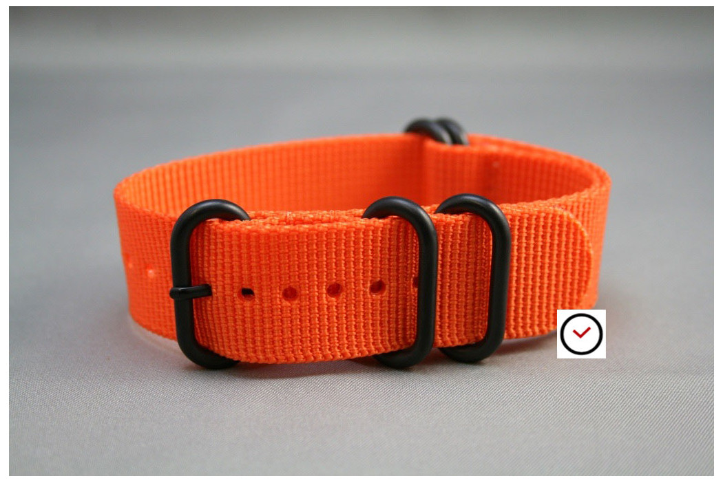 Bracelet nylon NATO ZULU Orange, boucle PVD (noire)