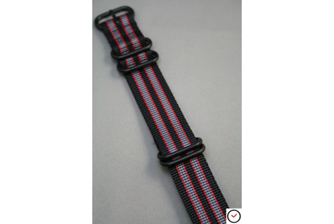 Bracelet nylon NATO ZULU Bond Noir Gris Rouge, boucle PVD (noire)