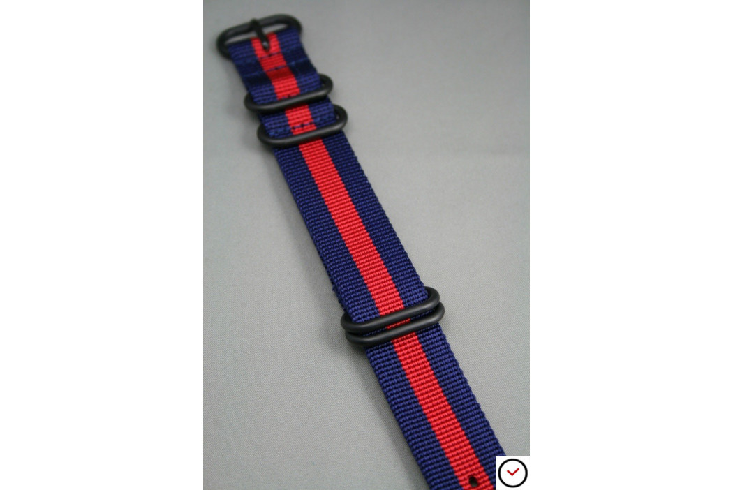Bracelet nylon NATO ZULU Bleu Navy Rouge, boucle PVD (noire)