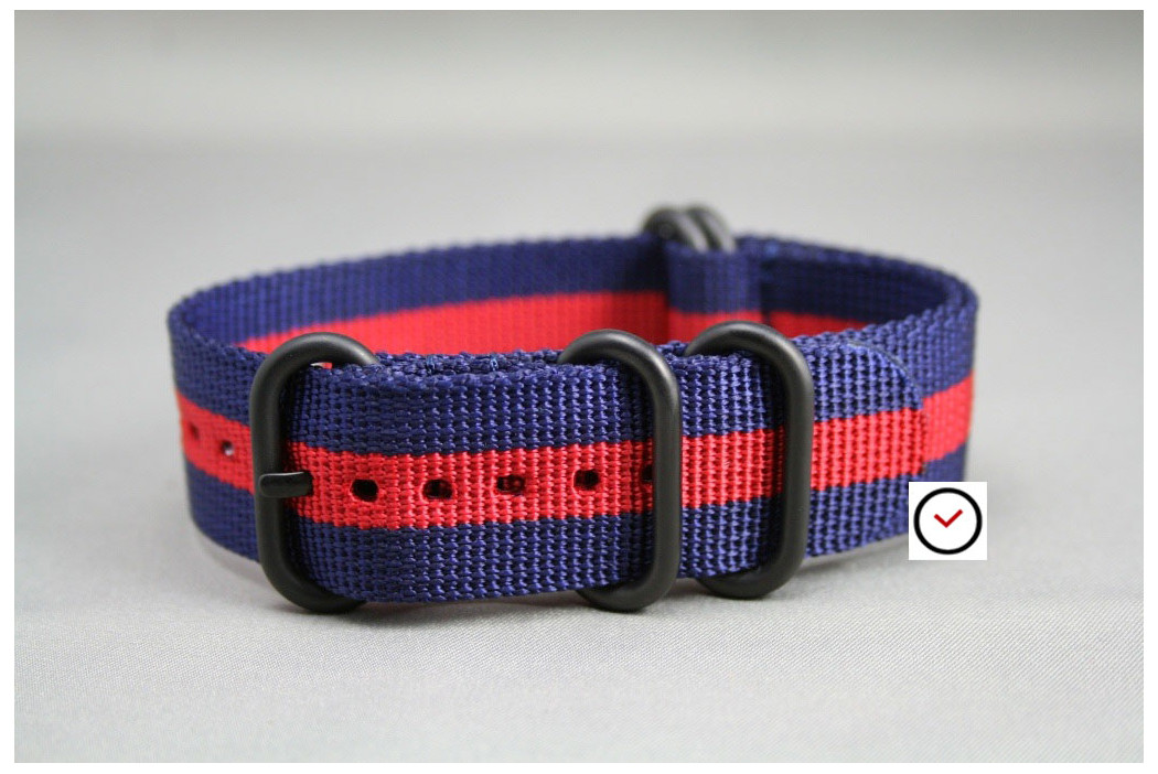 Navy Blue Red NATO ZULU strap, PVD buckle and loops (black)