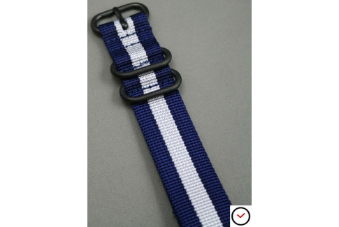 Navy Blue White NATO ZULU strap, PVD buckle and loops (black)