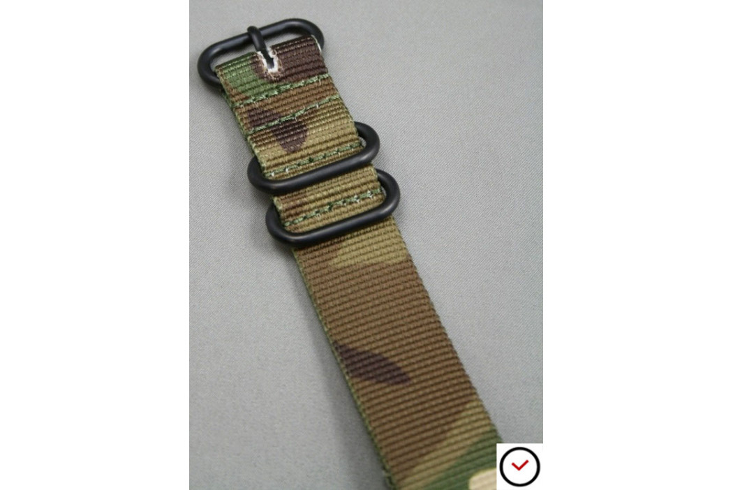 Camouflage NATO ZULU nylon strap, PVD buckle and loops (black)