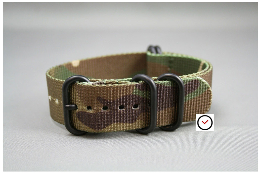 Camouflage NATO ZULU nylon strap, PVD buckle and loops (black)