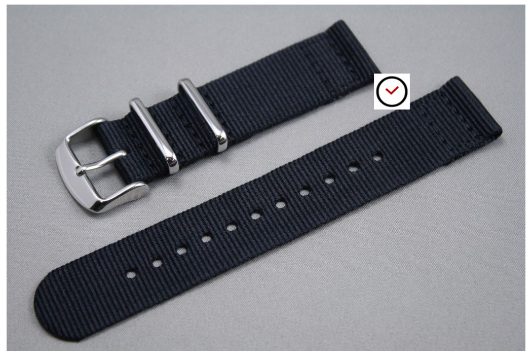 Bracelet montre NATO 2 pièces nylon Noir (idéal montre connectée)
