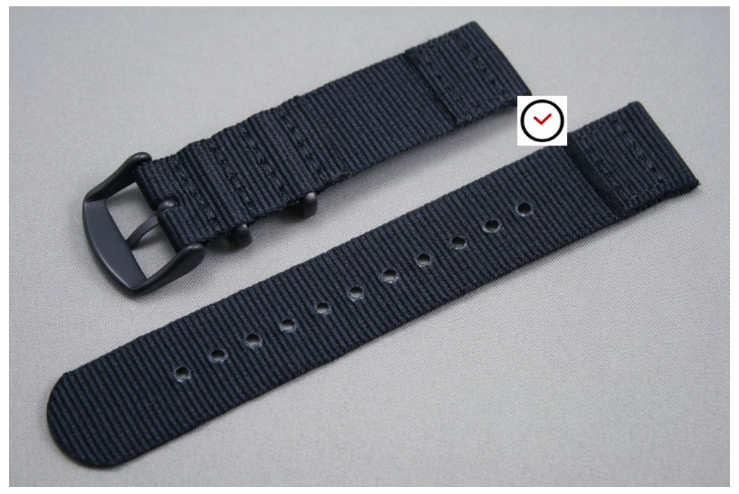 Black 2 pieces NATO strap, PVD buckle and loops (black)