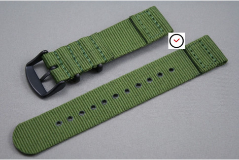 Bracelet montre NATO 2 pièces Vert Kaki (Militaire), boucle PVD (noire)