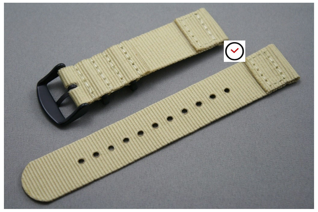 Sandy Beige 2 pieces NATO strap, PVD buckle and loops (black)