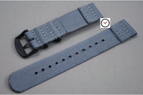 Grey 2 pieces NATO strap, PVD buckle and loops (black)