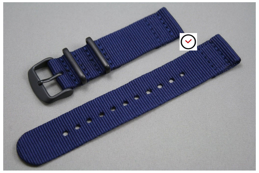 Navy Blue 2 pieces NATO strap, PVD buckle and loops (black)