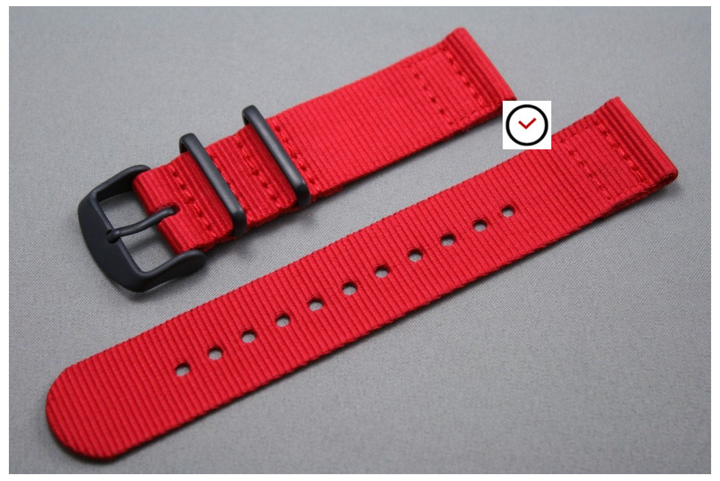Red 2 pieces NATO strap, PVD buckle and loops (black)