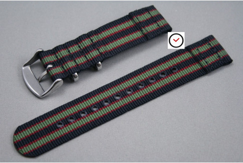 Bracelet montre NATO 2 pièces Bond Original (Noir Vert-Kaki Rouge)