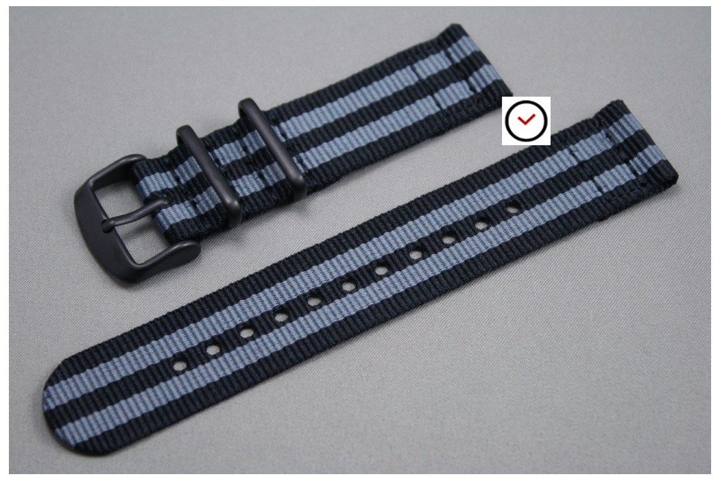 Craig Bond 2 pieces NATO strap (Black Grey), PVD buckle and loops (black)