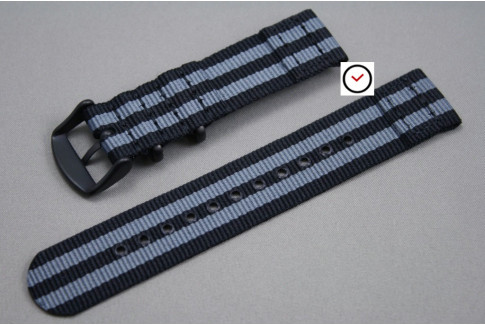Craig Bond 2 pieces NATO strap (Black Grey), PVD buckle and loops (black)