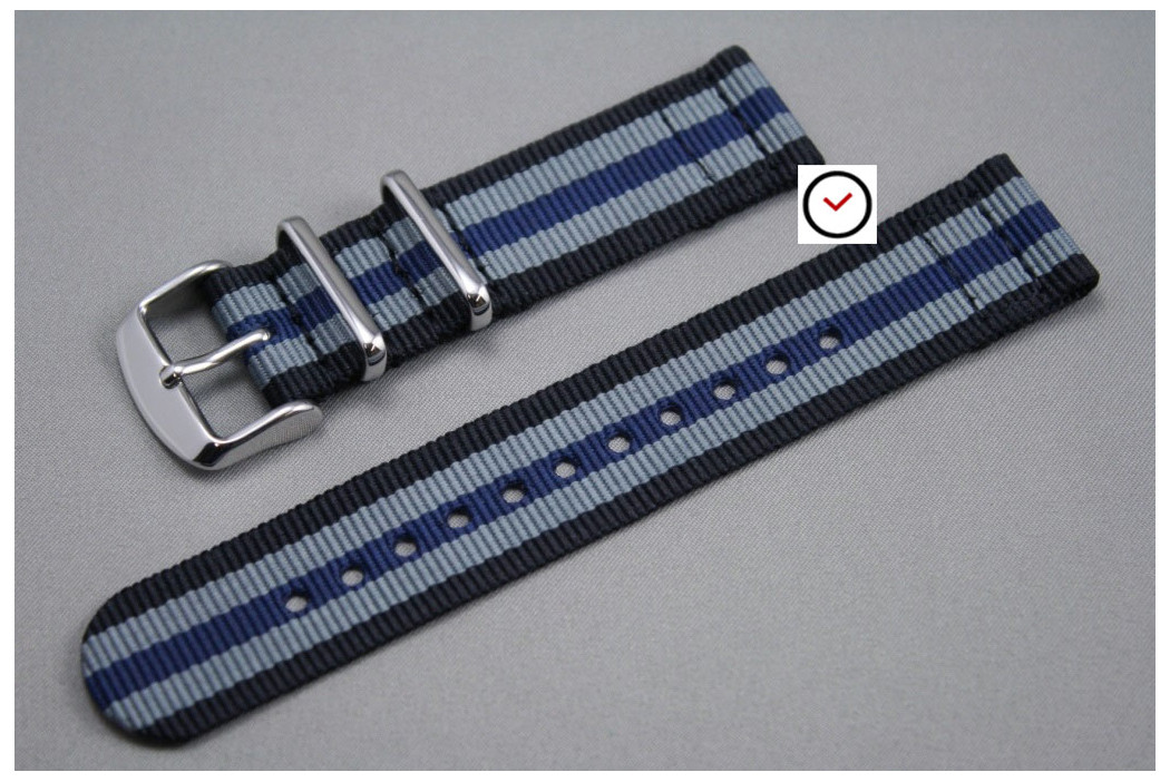 Bracelet montre NATO 2 pièces Bond Noir Gris Bleu