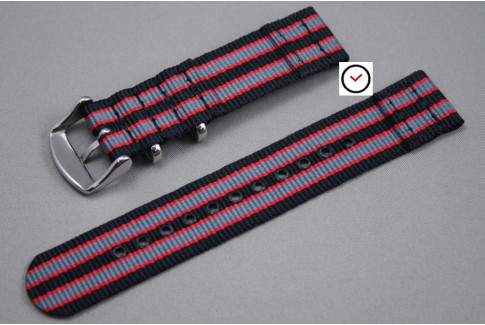Black Grey Red James Bond 2 pieces NATO strap (nylon)