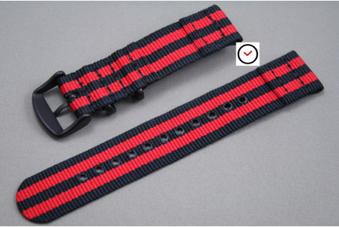 Bracelet montre NATO 2 pièces Bond Noir Rouge, boucle PVD (noire)