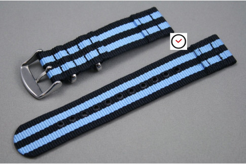 Black Blue James Bond 2 pieces NATO strap (nylon)