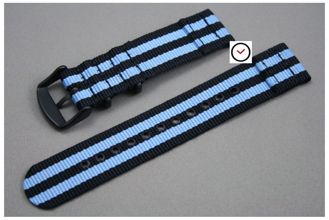 Black Blue James Bond 2 pieces NATO strap, PVD buckle and loops (black)