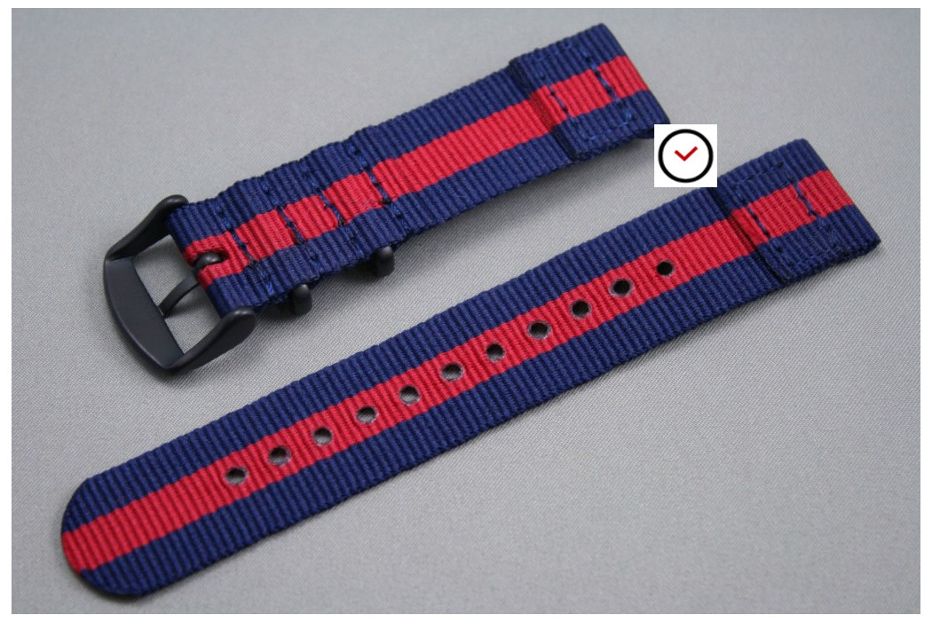 Bracelet montre NATO 2 pièces Bleu Navy Rouge, boucle PVD (noire)