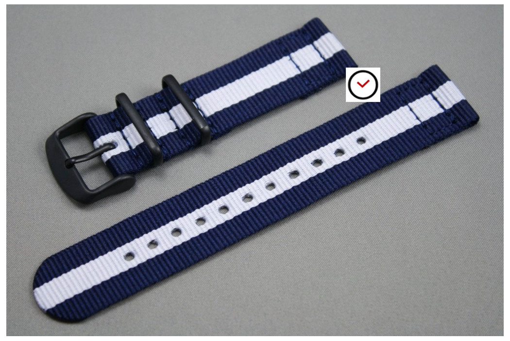 flydende Lil tiltrækkende PVD 2 pieces NATO watch strap, Navy / Dark Blue White (resistant)