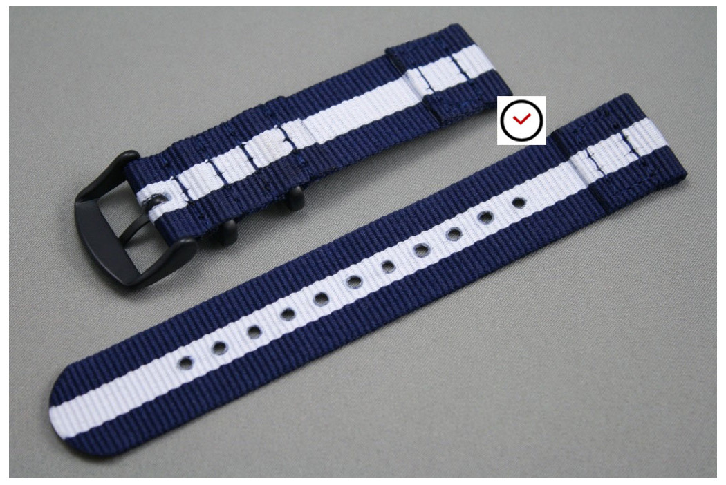 Navy Blue White 2 pieces NATO strap, PVD buckle and loops (black)