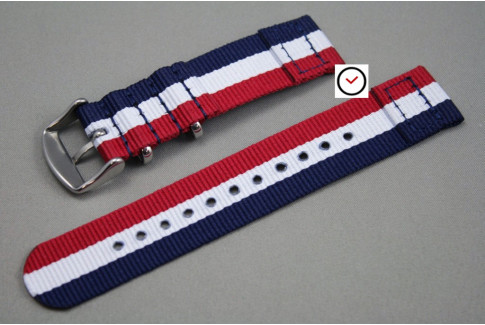 Bracelet montre NATO 2 pièces Tricolore Bleu Blanc Rouge