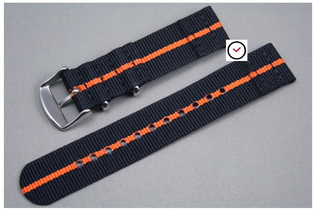 Bracelet montre NATO 2 pièces Noir liseré Orange