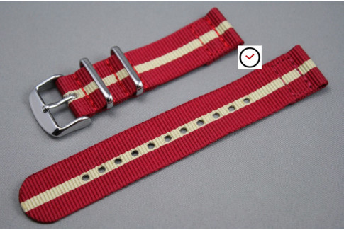 Bracelet montre NATO 2 pièces Rouge liseré Sable