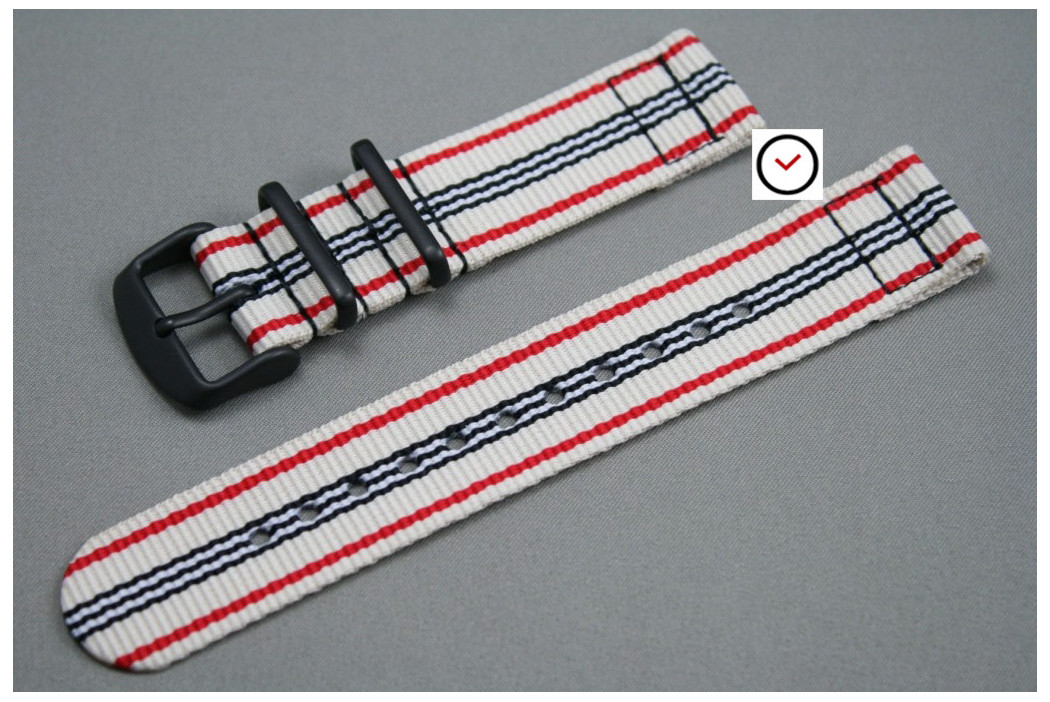 White Red Black 2 pieces NATO strap, PVD buckle and loops (black)