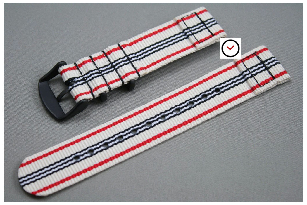 White Red Black 2 pieces NATO strap, PVD buckle and loops (black)