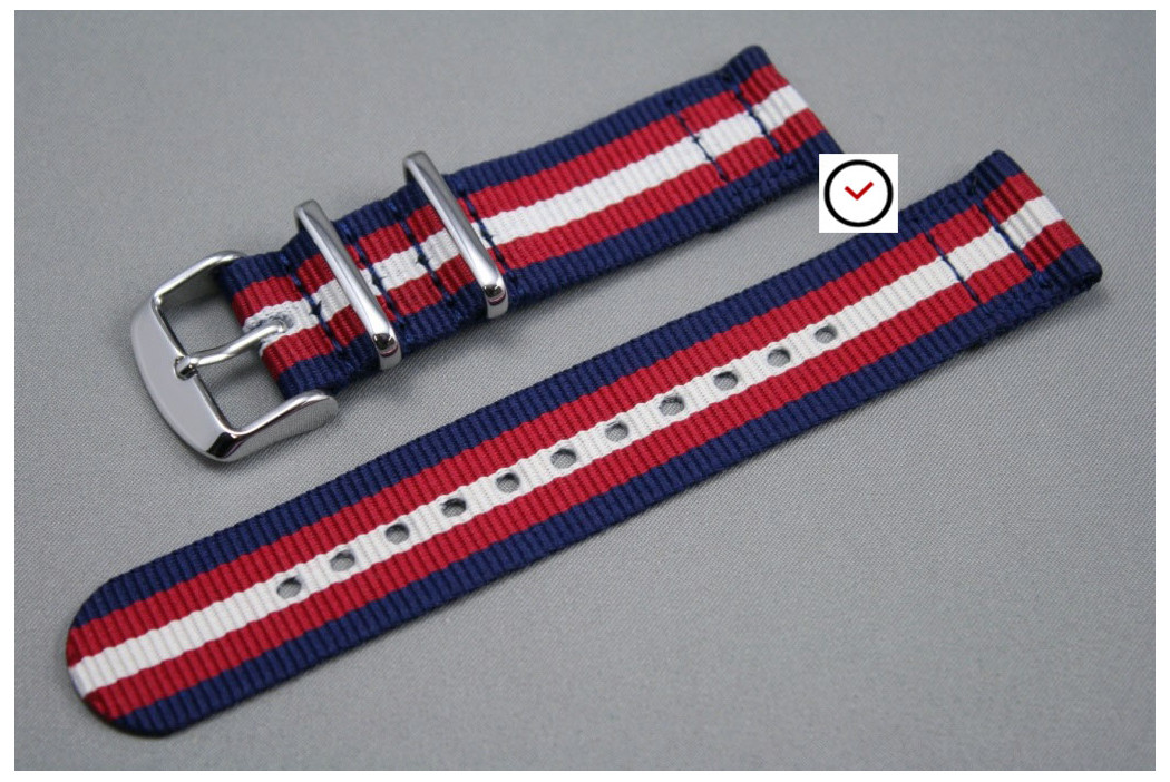 Bracelet montre NATO 2 pièces Bleu Navy Rouge Blanc écru