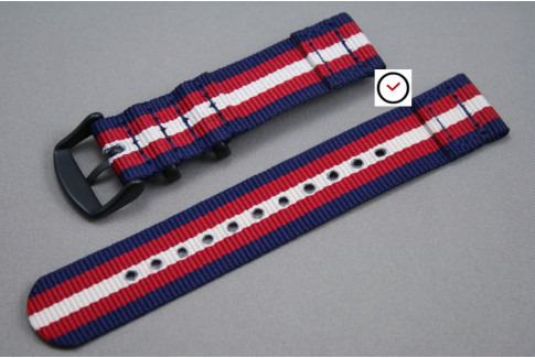 Navy Blue Red Off-White 2 pieces NATO strap, PVD buckle and loops (black)