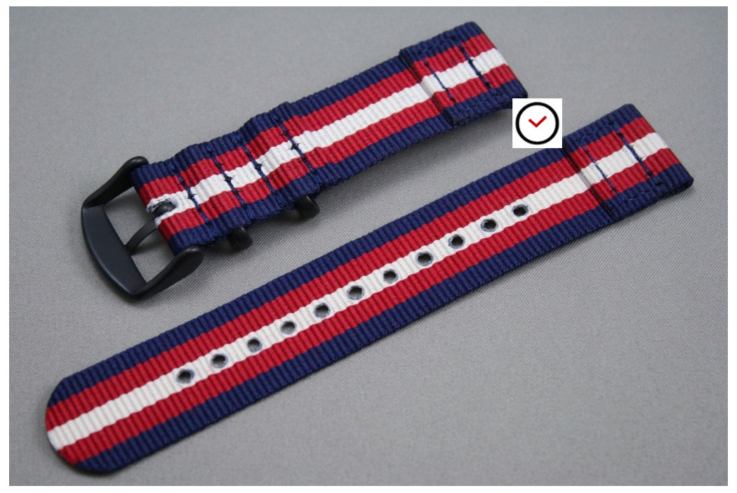 Navy Blue Red Off-White 2 pieces NATO strap, PVD buckle and loops (black)