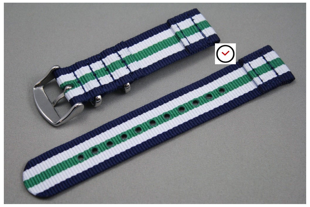 Navy Blue White Green 2 pieces NATO watch strap (nylon)