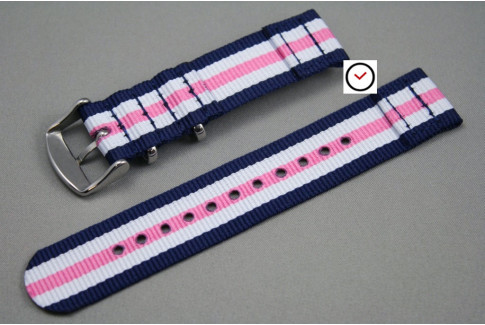 Navy Blue White Pink 2 pieces NATO watch strap (nylon)