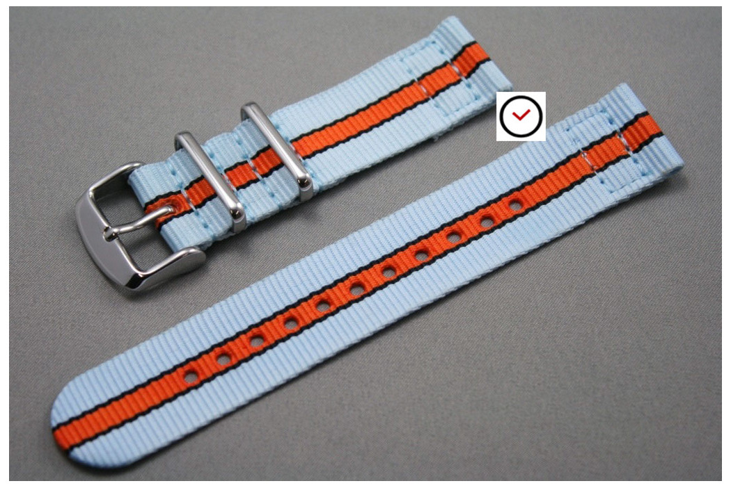 Bracelet montre NATO 2 pièces Gulf / Le Mans (Bleu Ciel Orange Noir)