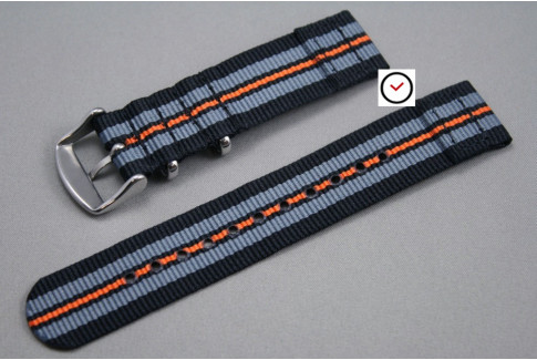 Bracelet montre NATO 2 pièces Noir Gris Orange