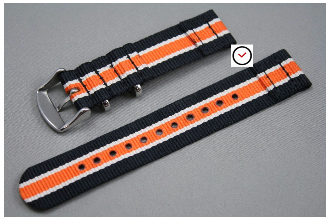 Bracelet montre NATO 2 pièces Noir Blanc Orange