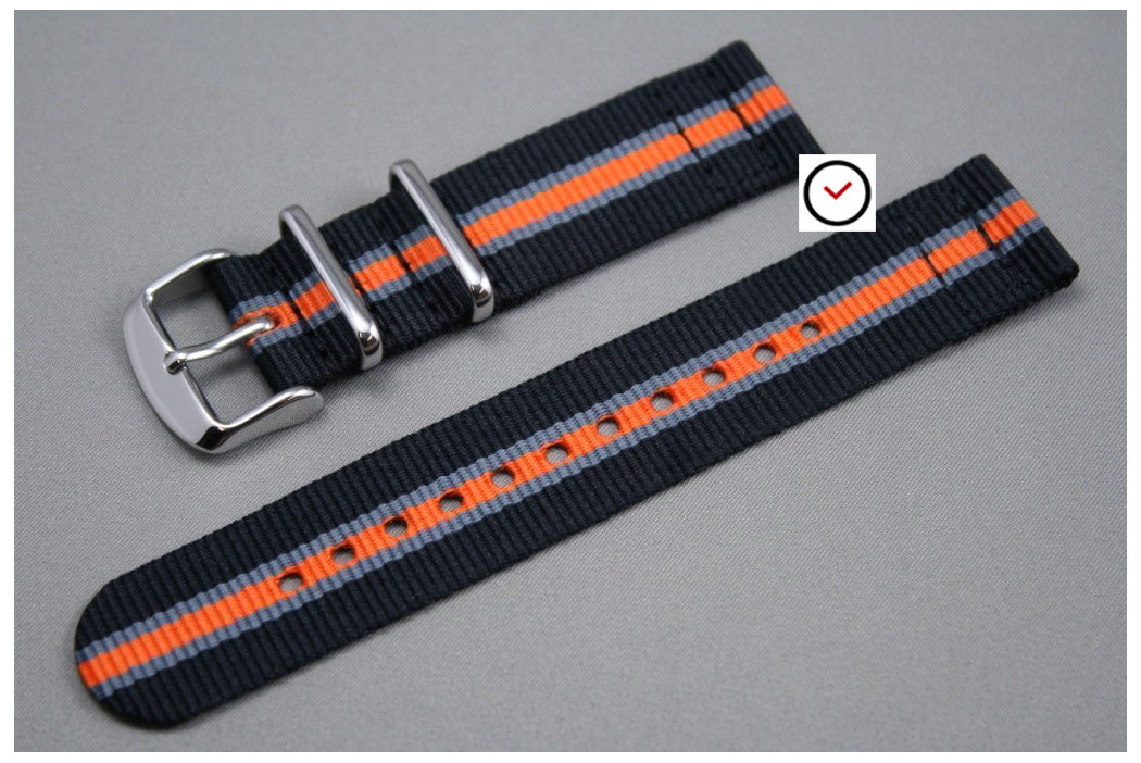 Bracelet montre NATO 2 pièces Héritage Noir Gris Orange