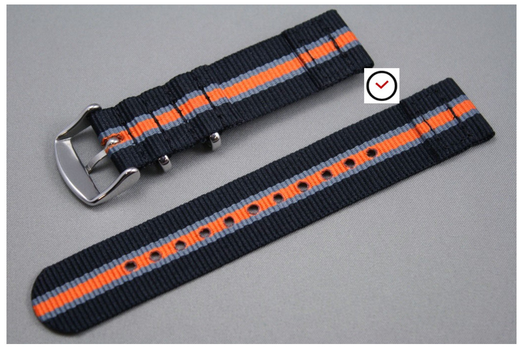 Bracelet montre NATO 2 pièces Héritage Noir Gris Orange