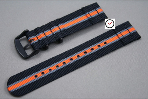 Black Grey Orange Heritage 2 pieces NATO strap, PVD buckle and loops (black)