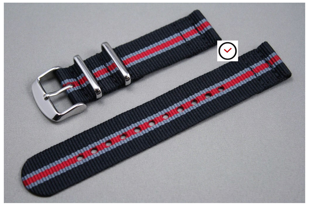 Bracelet montre NATO 2 pièces Héritage Noir Gris Rouge