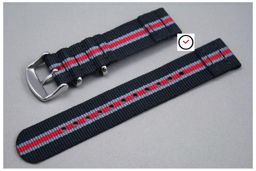 Bracelet montre NATO 2 pièces Héritage Noir Gris Rouge