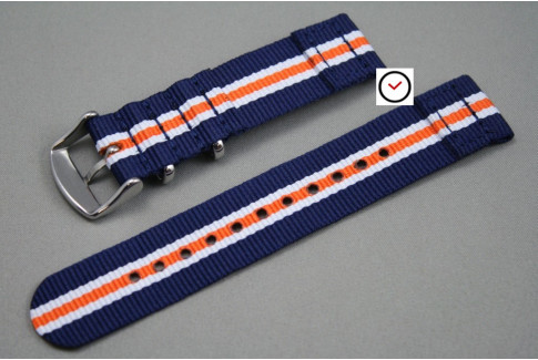 Bracelet montre NATO 2 pièces Héritage Bleu Navy Blanc Orange