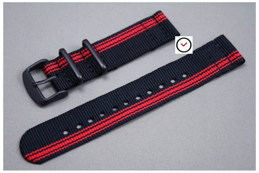 Bracelet montre NATO 2 pièces Ducati Noir Rouge, boucle PVD (noire)