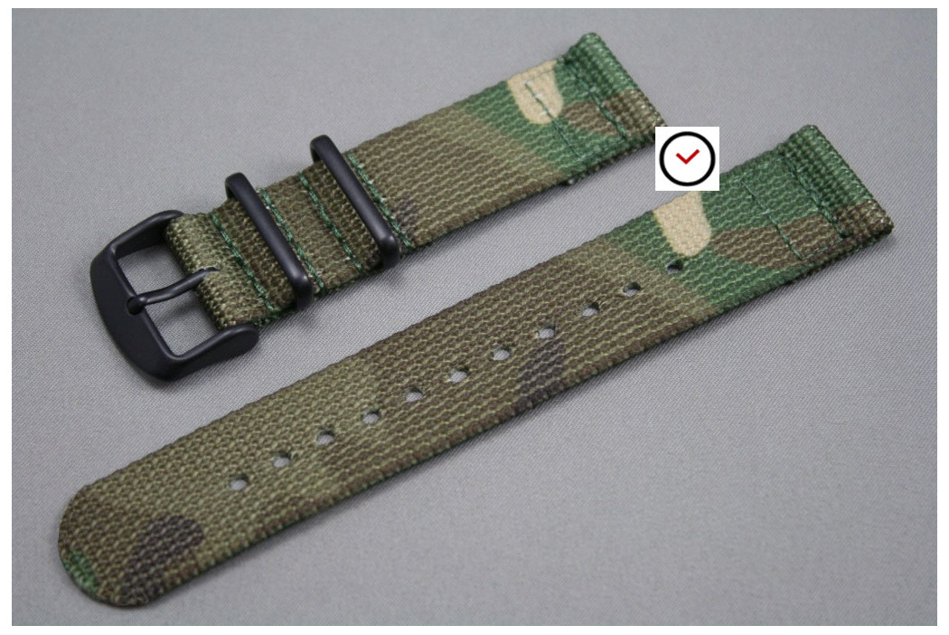 Camouflage 2 pieces NATO strap, PVD buckle and loops (black)