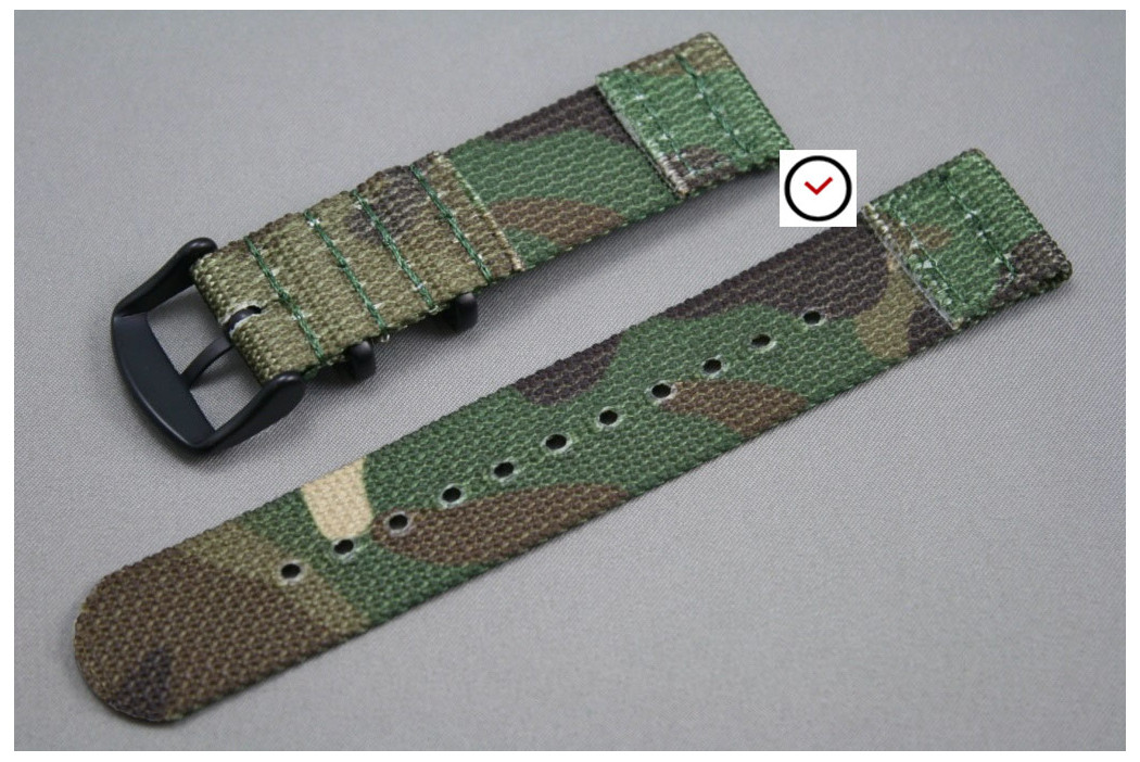 Bracelet montre NATO 2 pièces Camouflage, boucle PVD (noire)