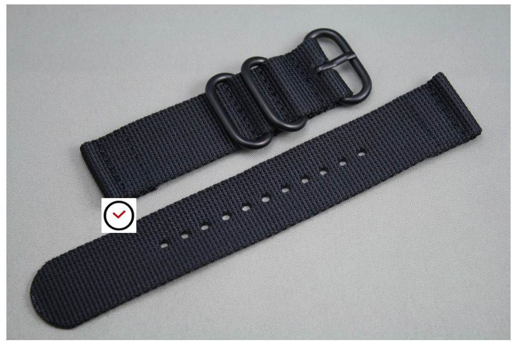 Black 2 pieces ZULU strap, PVD buckle and loops (black)