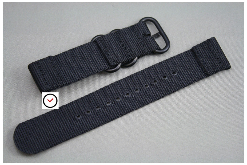 Bracelet montre ZULU 2 pièces Noir, boucle PVD (noire)
