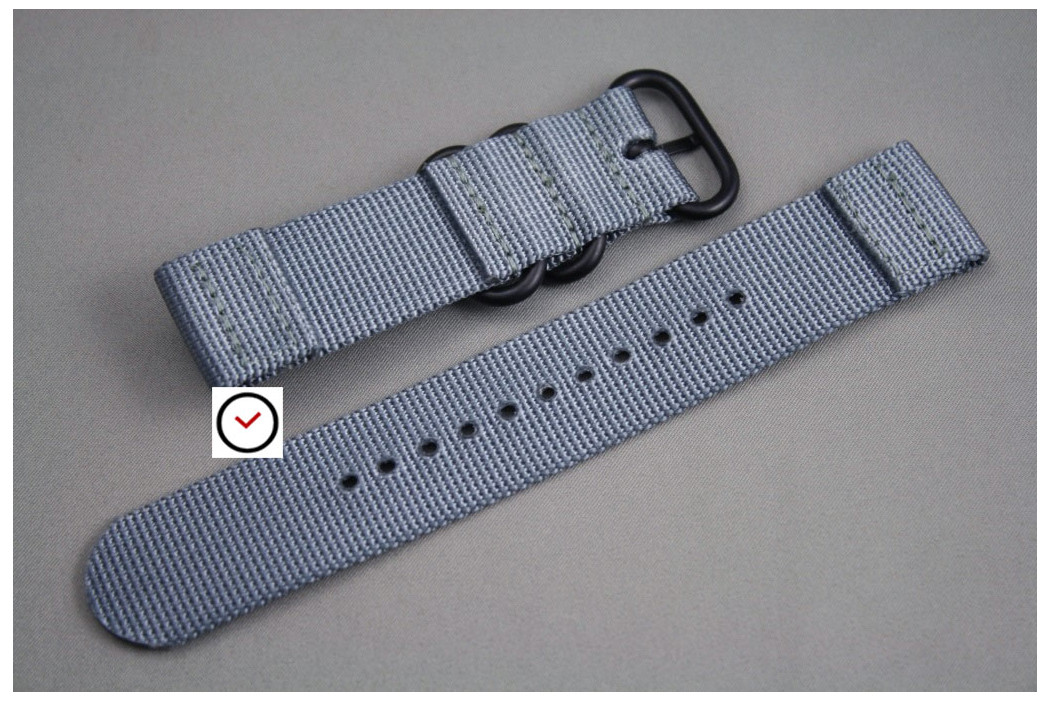 Grey 2 pieces ZULU strap, PVD buckle and loops (black)